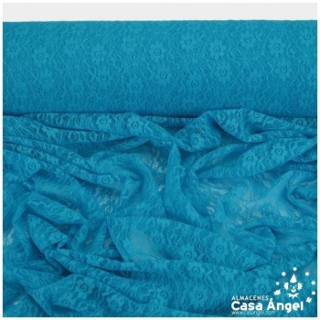 ENCAJE DE LYCRA TURQUESA CON FLORES PEQUEÑAS SERIE FLORA 150cm