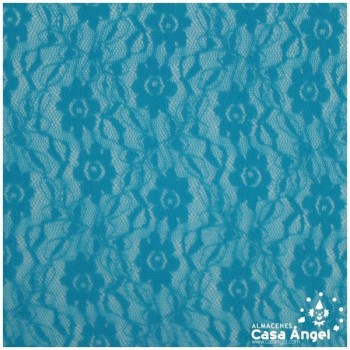 ENCAJE DE LYCRA TURQUESA CON FLORES PEQUEÑAS SERIE FLORA 150cm