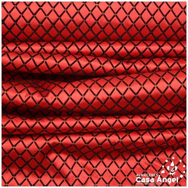RASO ROJO CON ESTAMPADO DE ROMBOS FLOCADOS SERIE ELODIE 150cm