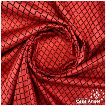 RASO ROJO CON ESTAMPADO DE ROMBOS FLOCADOS SERIE ELODIE 150cm