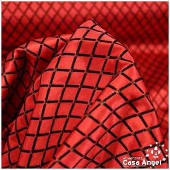 RASO ROJO CON ESTAMPADO DE ROMBOS FLOCADOS SERIE ELODIE 150cm