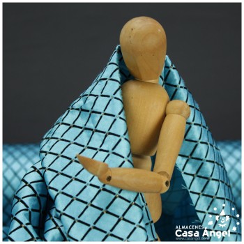 RASO TURQUESA CON ESTAMPADO DE ROMBOS FLOCADOS SERIE ELODIE 150cm