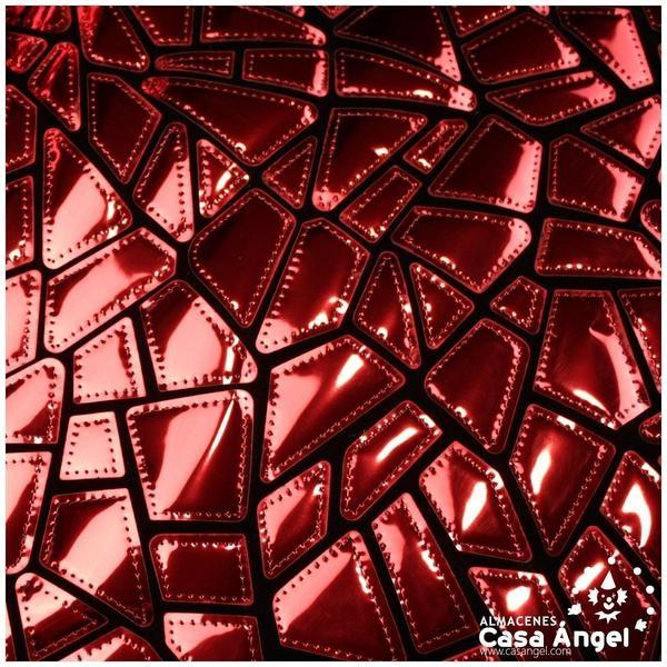 TERCIOPELO NEGRO CON PLACAS ROJAS DE ACETATO BORDADO SERIE DRACHEN 140cm