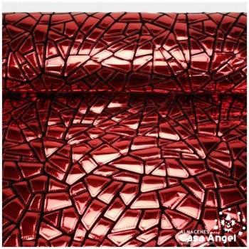 TERCIOPELO NEGRO CON PLACAS ROJAS DE ACETATO BORDADO SERIE DRACHEN 140cm