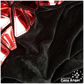 TERCIOPELO NEGRO CON PLACAS ROJAS DE ACETATO BORDADO SERIE DRACHEN 140cm