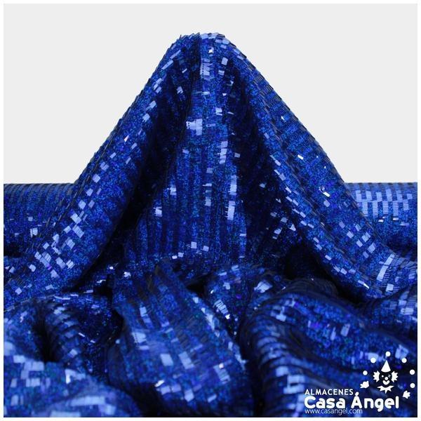 TELA DE LENTEJUELAS RECTANGULARES AZUL HOLOGRAMA SERIE KIBO 135cm