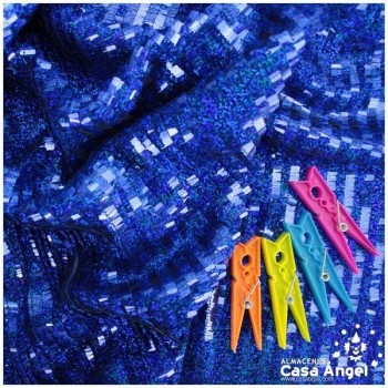 TELA DE LENTEJUELAS RECTANGULARES AZUL HOLOGRAMA SERIE KIBO 135cm