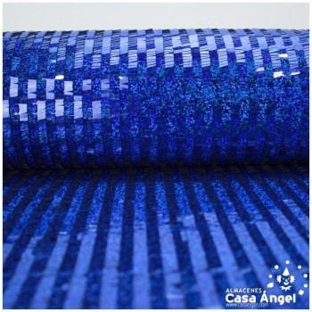 TELA DE LENTEJUELAS RECTANGULARES AZUL HOLOGRAMA SERIE KIBO 135cm