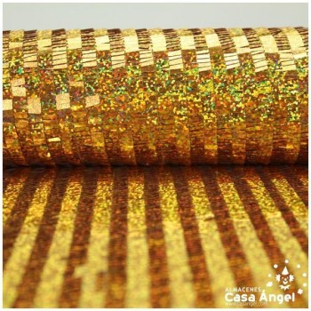 TELA DE LENTEJUELAS RECTANGULARES ORO HOLOGRAMA SERIE KIBO 135cm