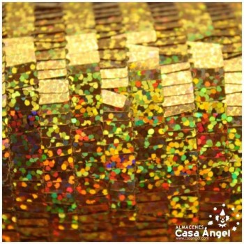 TELA DE LENTEJUELAS RECTANGULARES ORO HOLOGRAMA SERIE KIBO 135cm