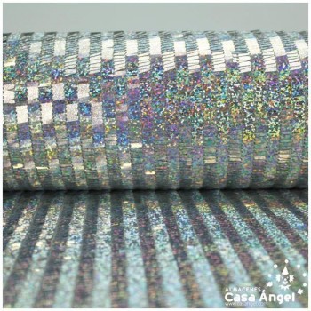 TELA DE LENTEJUELAS RECTANGULARES PLATA HOLOGRAMA SERIE KIBO 135cm