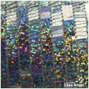 TELA DE LENTEJUELAS RECTANGULARES PLATA HOLOGRAMA SERIE KIBO 135cm