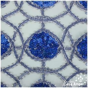 MALLA DE LENTEJUELA AZUL Y PICOLINA PLATA SERIE LISBOA 130cm