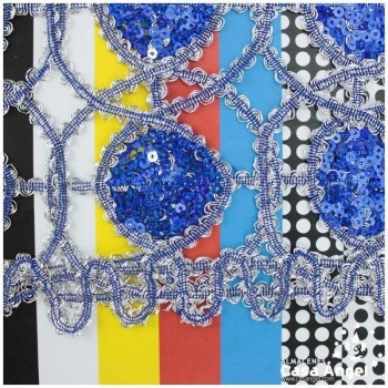 MALLA DE LENTEJUELA AZUL Y PICOLINA PLATA SERIE LISBOA 130cm