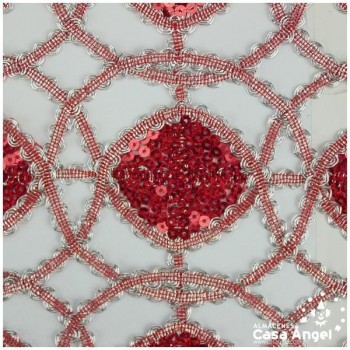 MALLA DE LENTEJUELA ROJA Y PICOLINA PLATA SERIE LISBOA 130cm