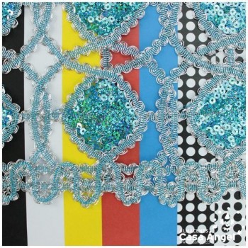 MALLA DE LENTEJUELA TURQUESA Y PICOLINA PLATA SERIE LISBOA 130cm