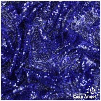TELA DE LENTEJUELAS AZULES BORDADAS SOBRE TUL 150cm