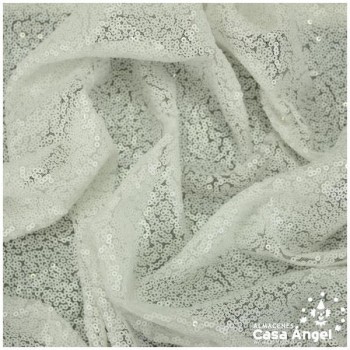 TELA DE LENTEJUELAS BLANCAS BORDADAS SOBRE TUL 150cm