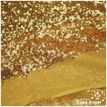 TELA DE LENTEJUELAS NARANJA COBRE BORDADAS SOBRE TUL 150cm