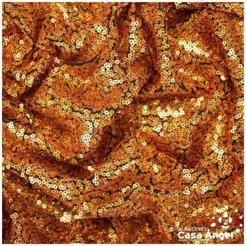 TELA DE LENTEJUELAS COBRE HOLOGRAMA BORDADAS SOBRE TUL 150cm
