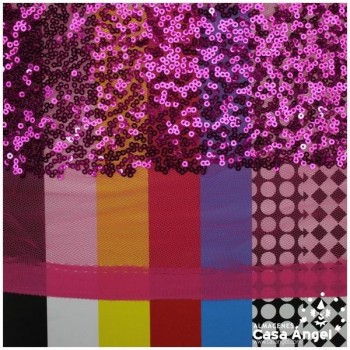 TELA DE LENTEJUELAS FUCSIA BORDADAS SOBRE TUL 150cm