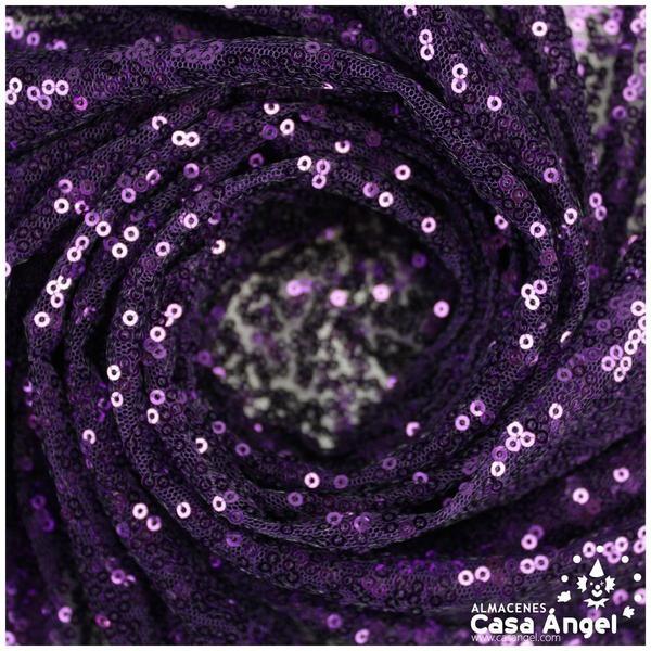 TELA DE LENTEJUELAS MORADAS BORDADAS SOBRE TUL 150cm