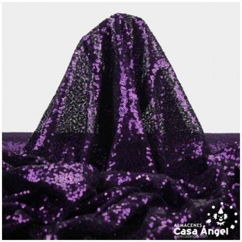TELA DE LENTEJUELAS MORADAS BORDADAS SOBRE TUL 150cm