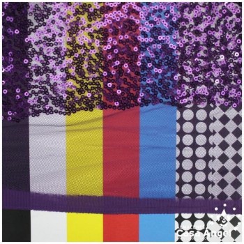 TELA DE LENTEJUELAS MORADAS BORDADAS SOBRE TUL 150cm