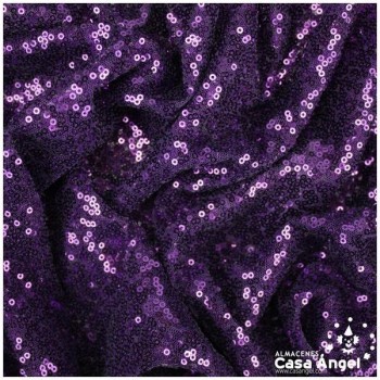 TELA DE LENTEJUELAS MORADAS BORDADAS SOBRE TUL 150cm
