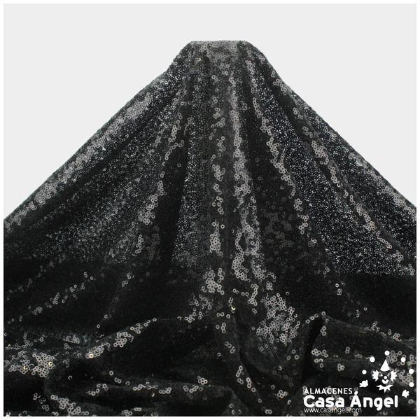 TELA DE LENTEJUELAS NEGRAS BORDADAS SOBRE TUL 150cm