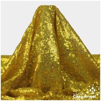 TELA DE LENTEJUELAS ORO HOLOGRAMA BORDADAS SOBRE TUL 150cm