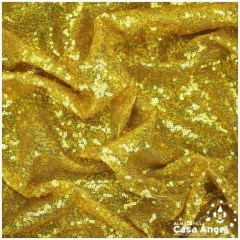 TELA DE LENTEJUELAS ORO HOLOGRAMA BORDADAS SOBRE TUL 150cm