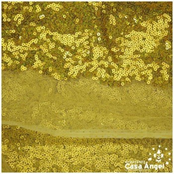 TELA DE LENTEJUELAS ORO HOLOGRAMA BORDADAS SOBRE TUL 150cm