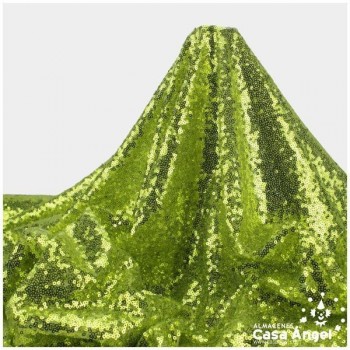 TELA DE LENTEJUELAS VERDE PISTACHO BORDADAS SOBRE TUL 150cm