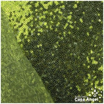 TELA DE LENTEJUELAS VERDE PISTACHO BORDADAS SOBRE TUL 150cm