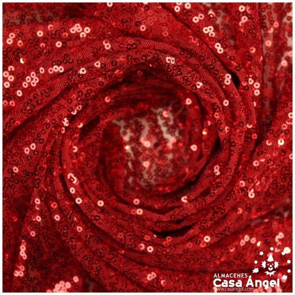 TELA DE LENTEJUELAS ROJAS BORDADAS SOBRE TUL 150cm