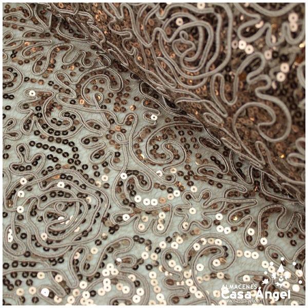 REDECILLA CON LENTEJUELAS Y CORDÓN CÁMEL SERIE CONSTELACIÓN 150cm