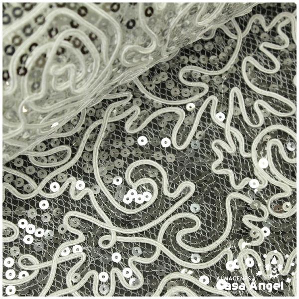 REDECILLA CON LENTEJUELAS Y CORDÓN PLATA SERIE CONSTELACIÓN 150cm