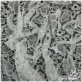 ENCAJE GUIPUR BORDADO DE FLORES BLANCAS 130cm