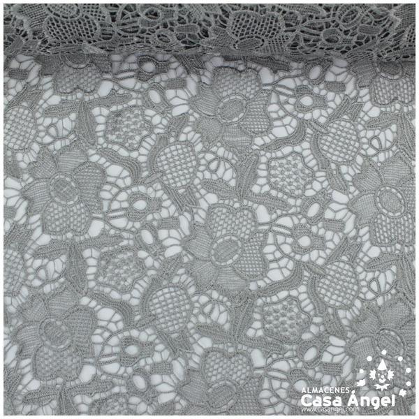 ENCAJE GUIPUR BORDADO DE FLORES GRIS 130cm