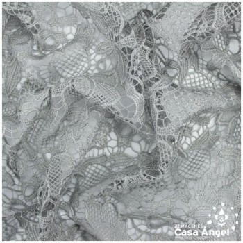 ENCAJE GUIPUR BORDADO DE FLORES GRIS 130cm