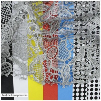 ENCAJE GUIPUR BORDADO DE FLORES GRIS 130cm