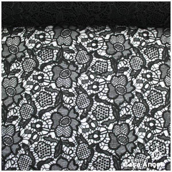 ENCAJE GUIPUR BORDADO DE FLORES NEGRO 130cm